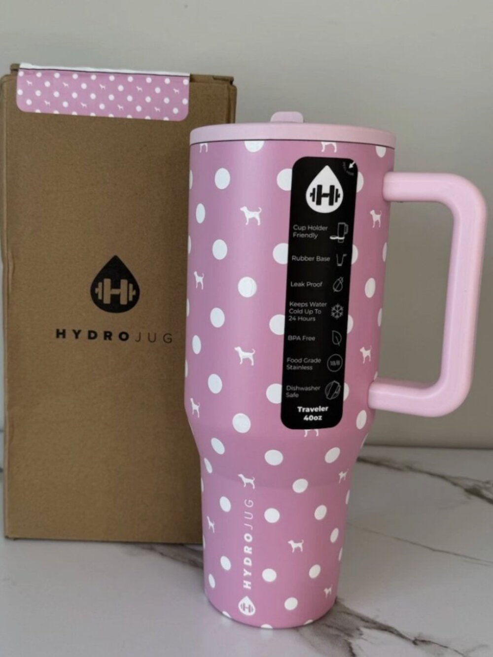 HydroJug 40oz Traveler Pink Dot Dog Limited Edition